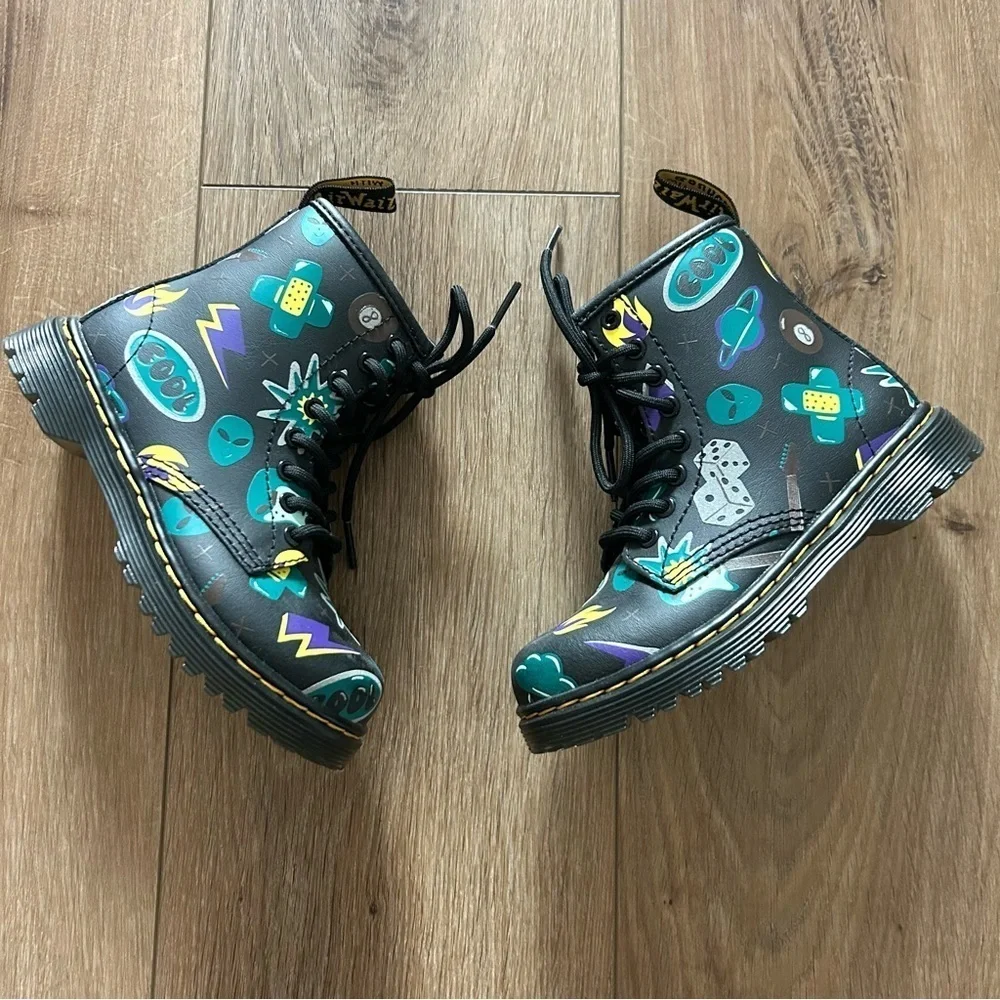 Dr. Martens Toddler 1460 Sticker Print Leather Lace Up Boots SIZE 11